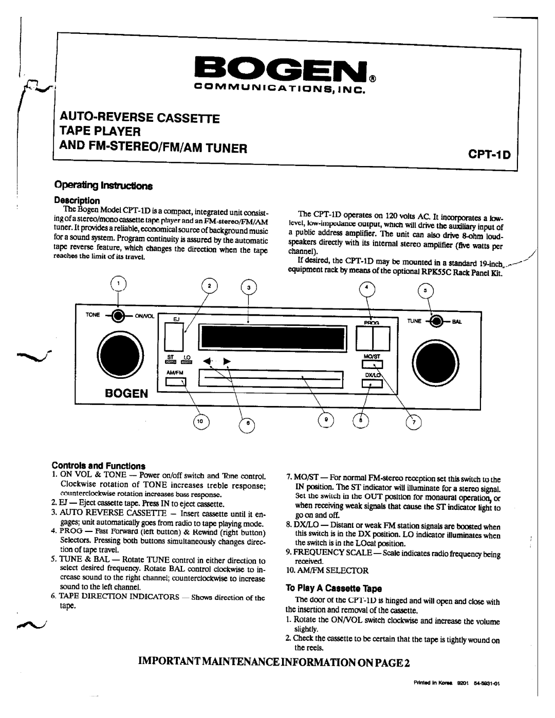 Bogen CPT-1D manual 