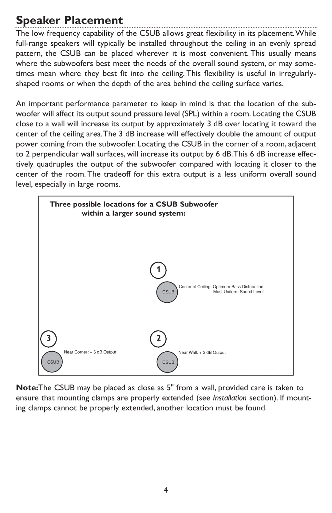 Bogen CSUB specifications Speaker Placement 