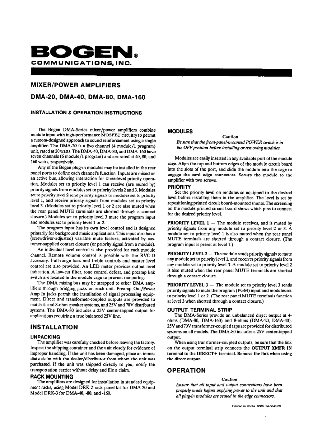 Bogen DMA-20 manual 