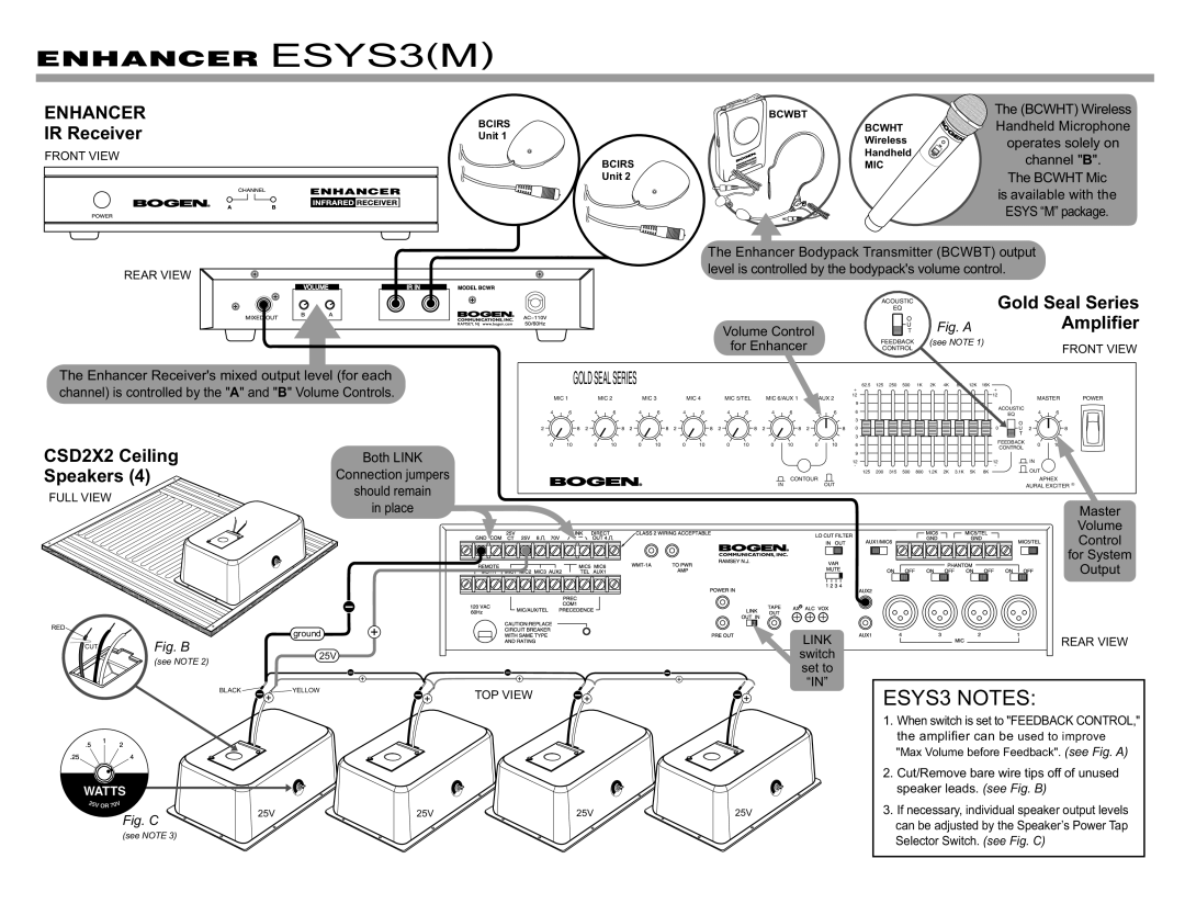 Bogen ESYS1 (M) manual ESYS3M, ESYS3 Notes, CSD2X2 Ceiling Speakers, Handheld Microphone 