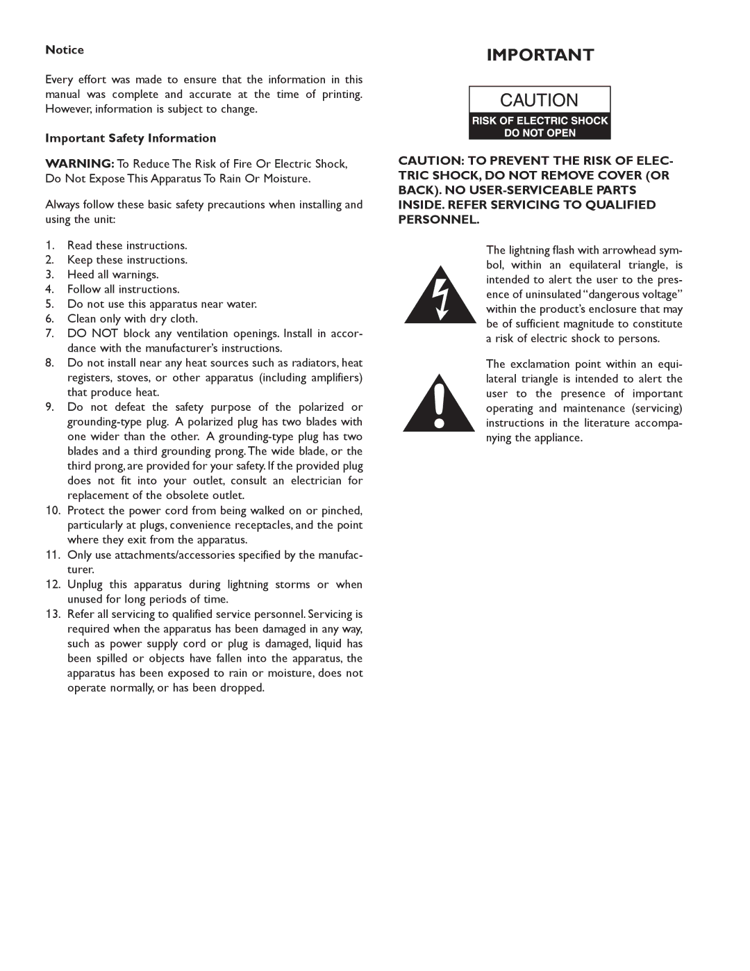 Bogen GA6A specifications Important Safety Information 