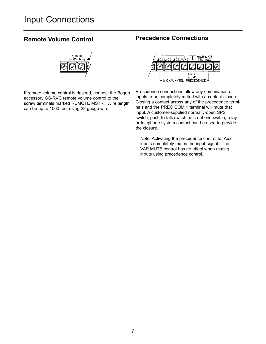 Bogen GS-35, GS-150, GS-60, GS-100, GS-250 manual Remote Volume Control, Precedence Connections 