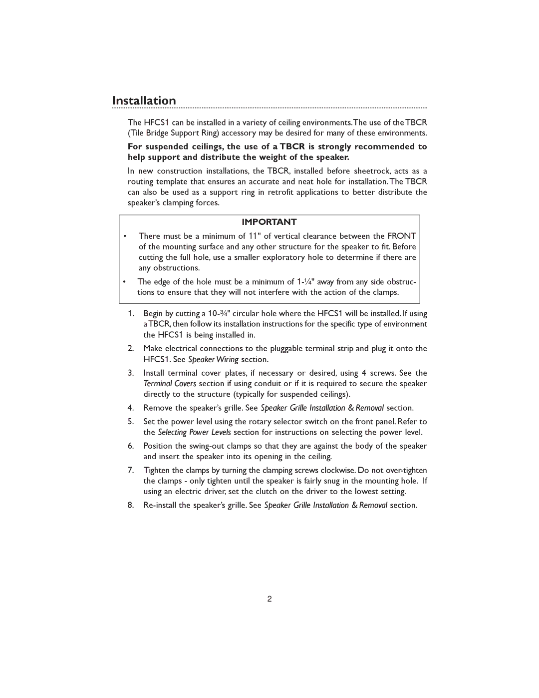 Bogen HFCS1 specifications Installation 