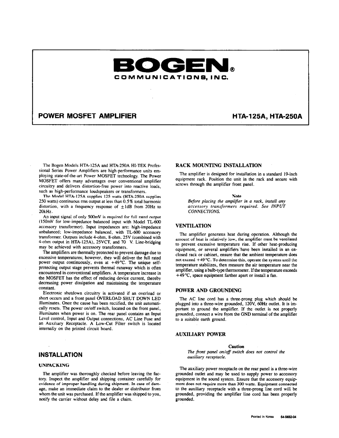 Bogen HTA-125A manual 