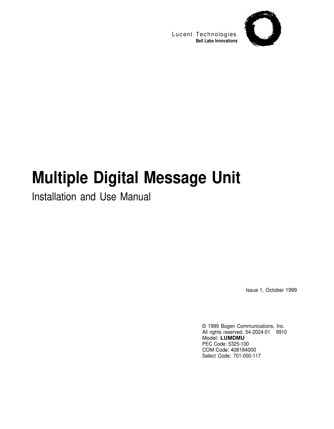 Bogen LUMDMU manual Multiple Digital Message Unit 