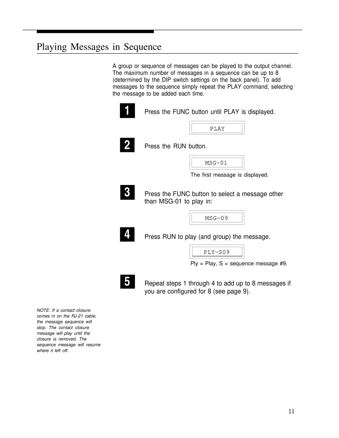 Bogen LUMDMU Playing Messages in Sequence, Press the Func button to select a message other, You are configured for 8 see 