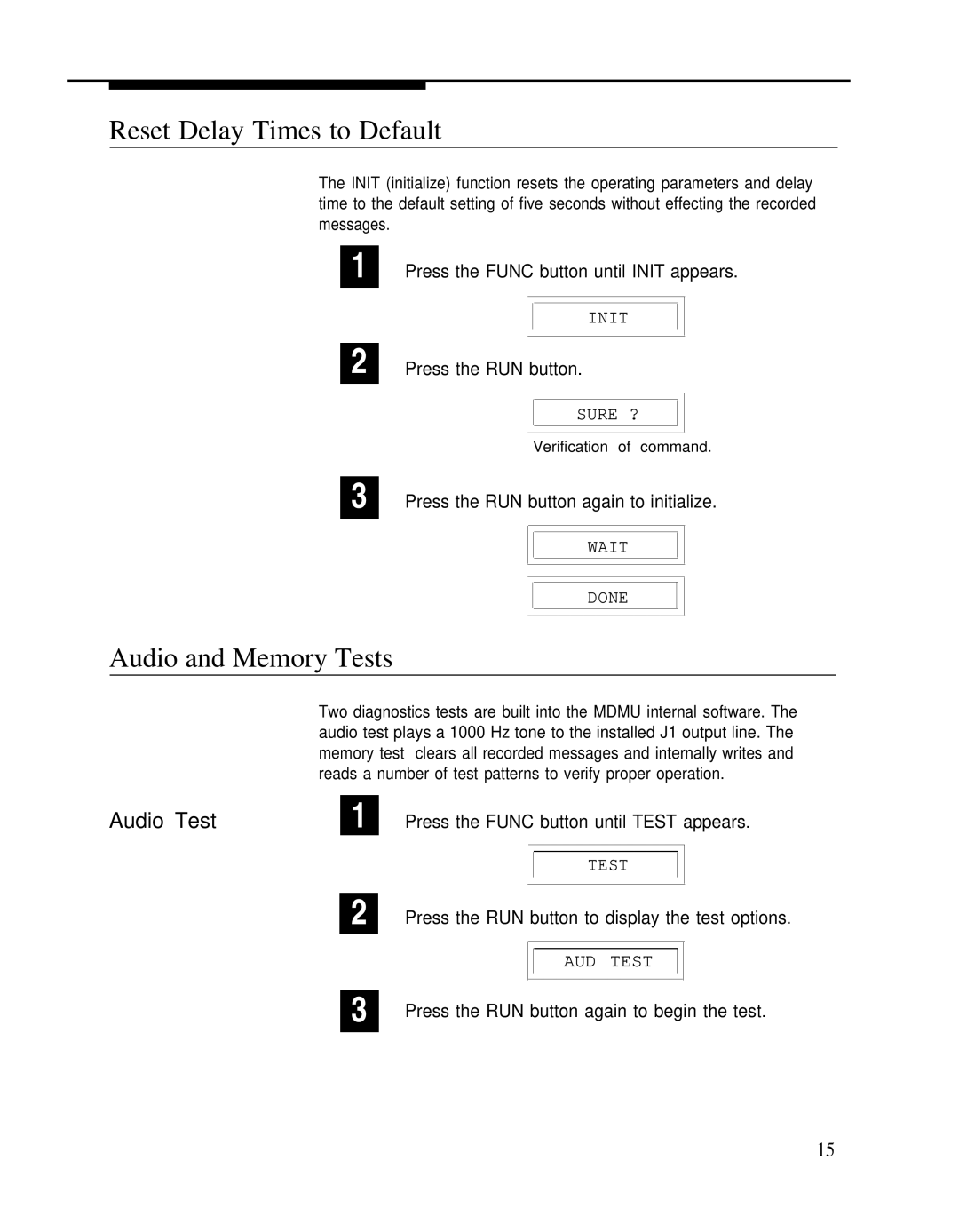 Bogen LUMDMU manual Reset Delay Times to Default, Audio and Memory Tests 