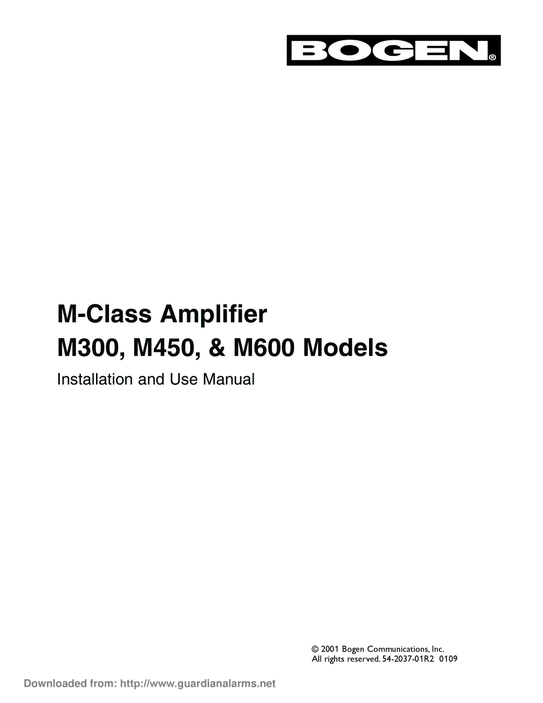 Bogen manual Class Amplifier M300, M450, & M600 Models 