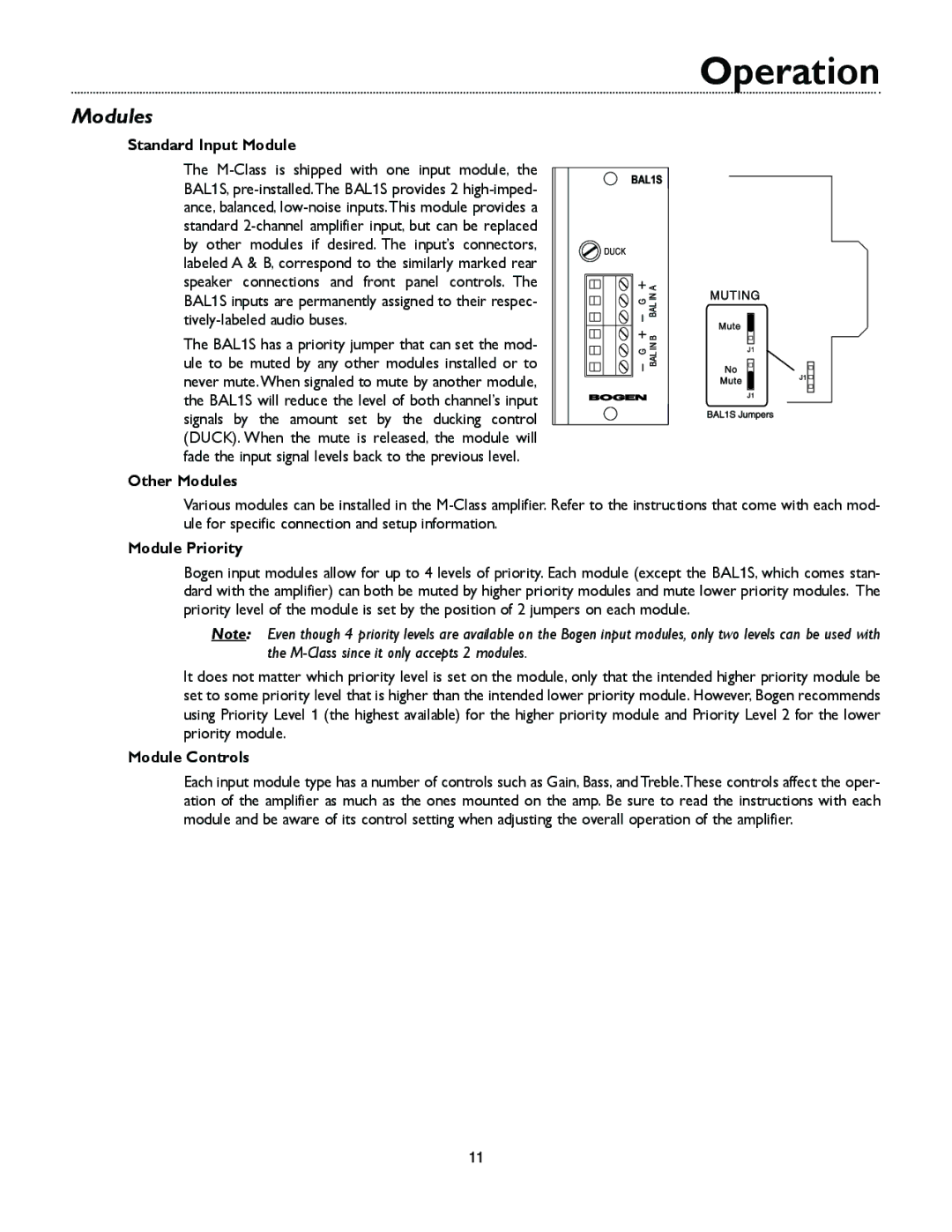 Bogen M300 manual Standard Input Module, Other Modules, Module Priority, Module Controls 