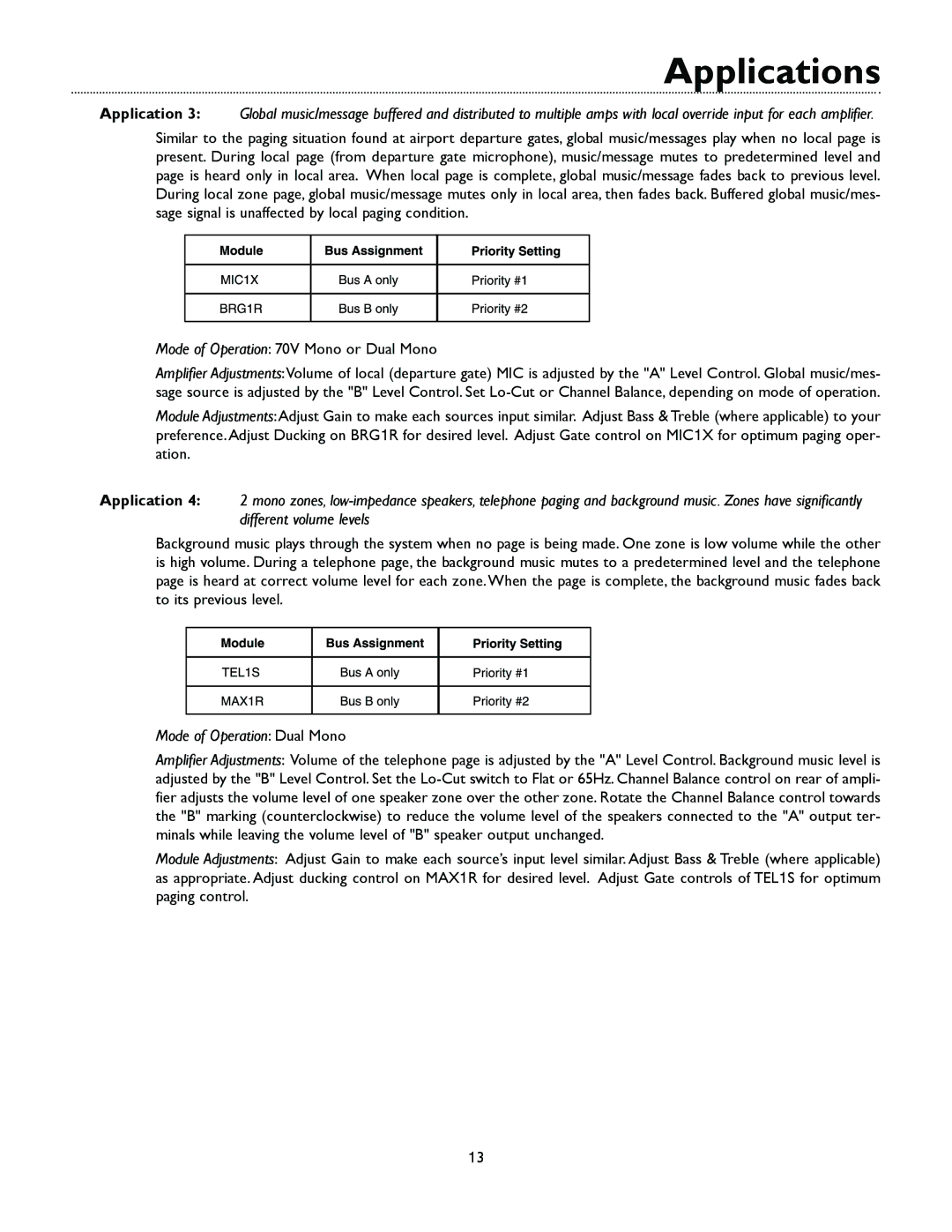 Bogen M300 manual Mode of Operation Dual Mono 