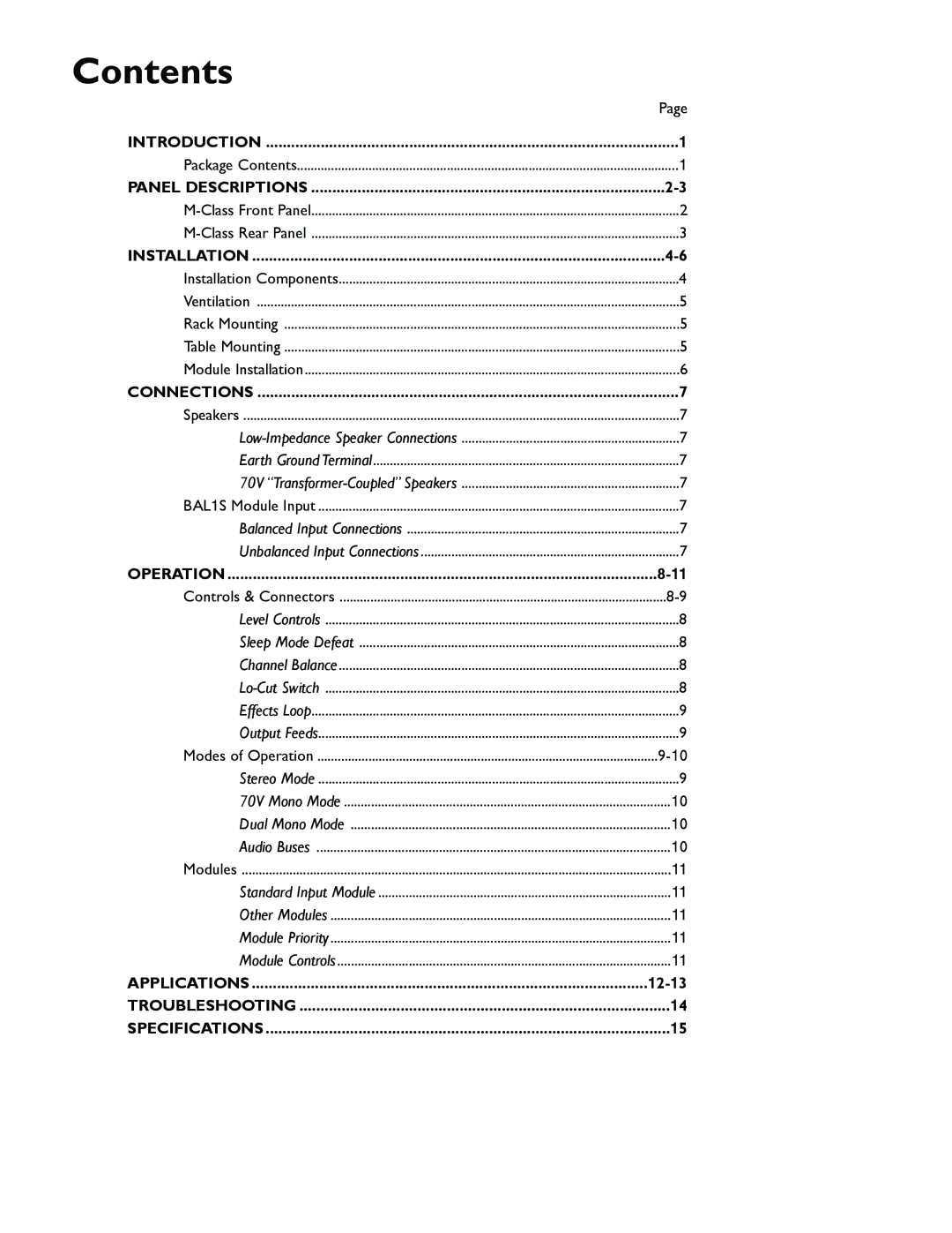 Bogen M300 manual Contents 