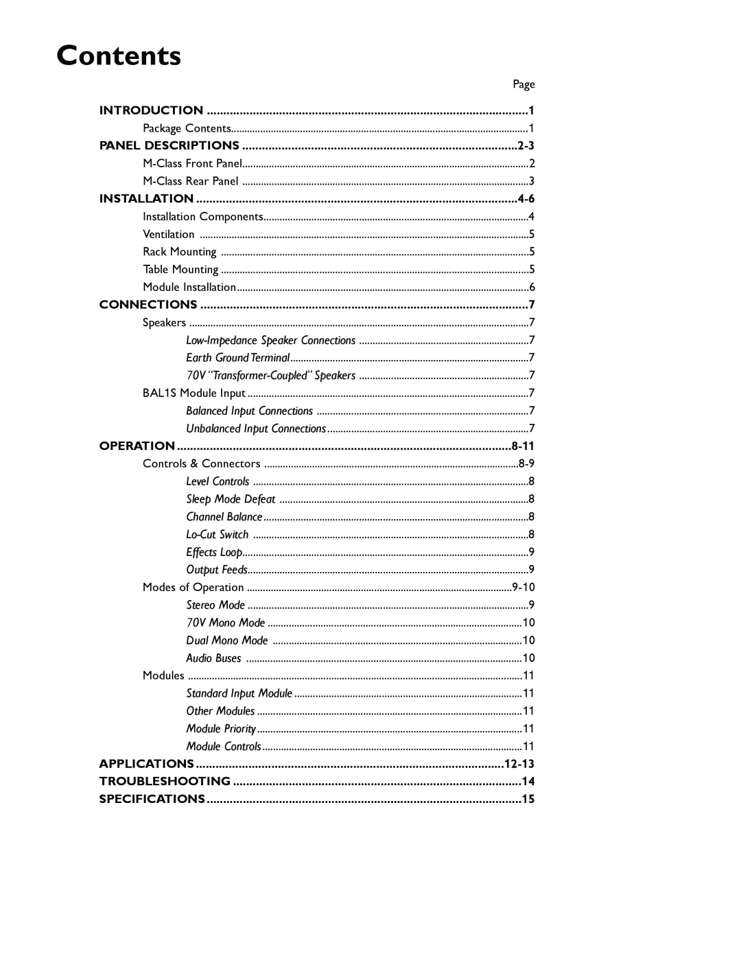 Bogen M300 manual Contents, 8-11, 12-13 