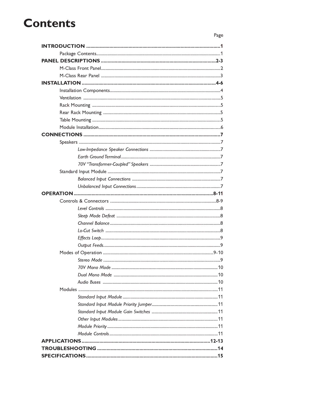 Bogen M450, BOGEN M300, M600 manual Contents 