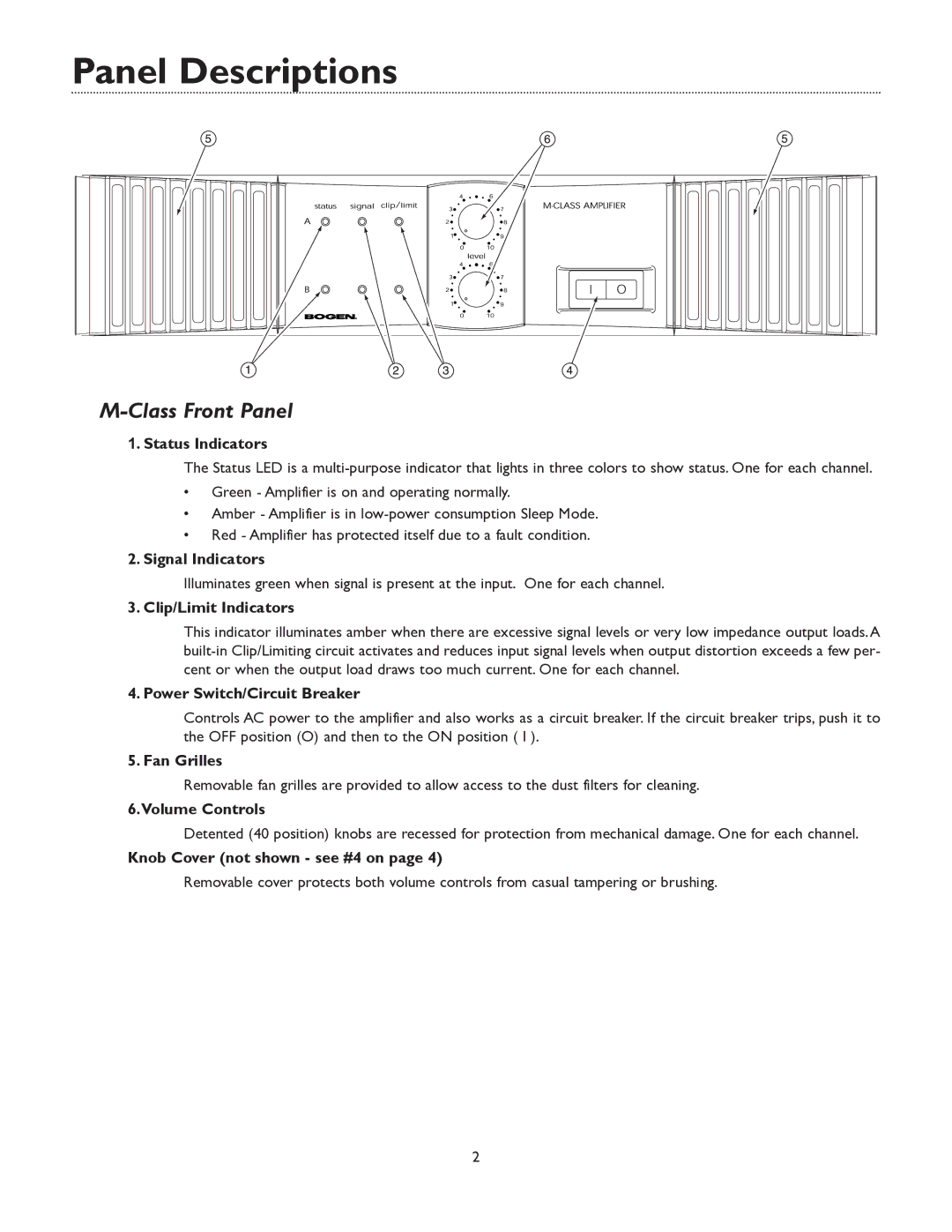 Bogen M600, M450, BOGEN M300 manual Panel Descriptions, Class Front Panel 