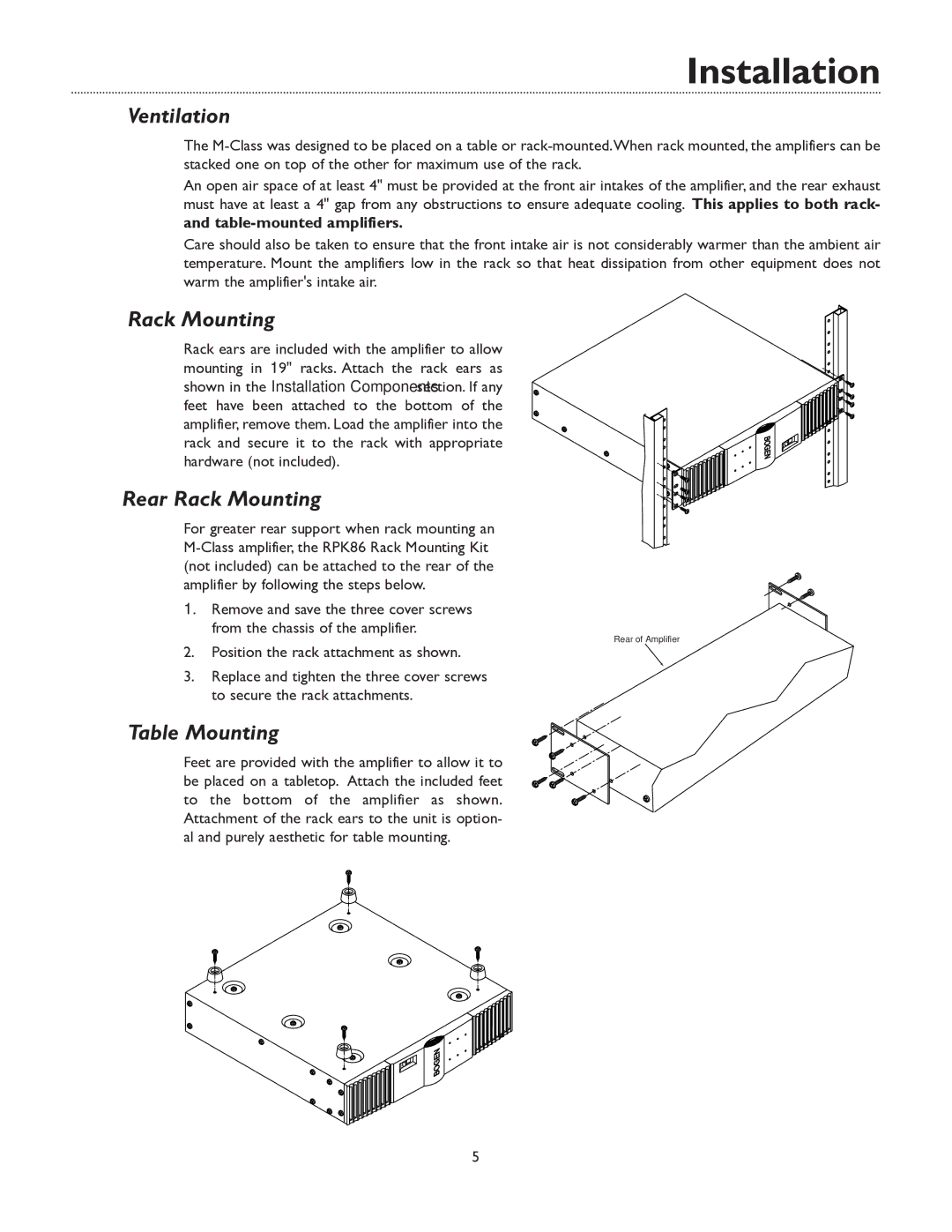 Bogen M600, M450, BOGEN M300 manual Ventilation, Rear Rack Mounting, Table Mounting 