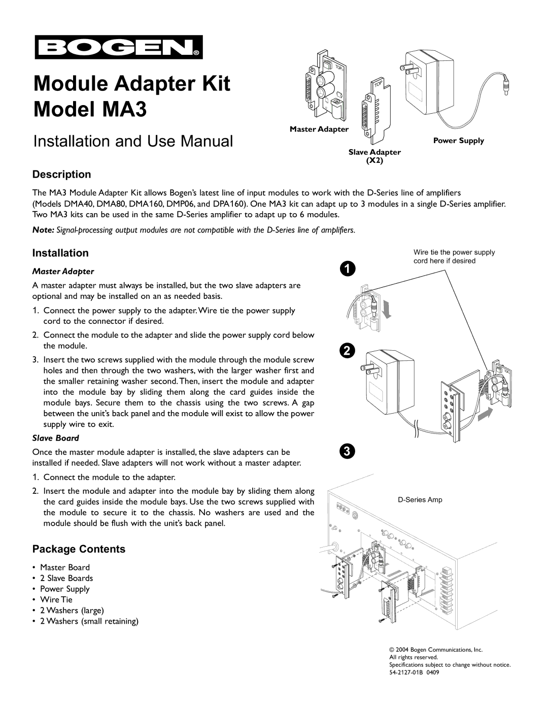 Bogen MA3 specifications Installation, Package Contents 