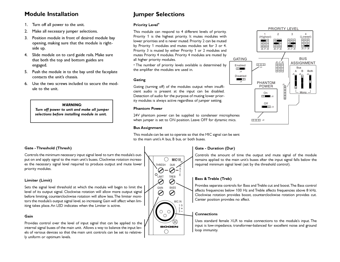 Bogen MIC1X That both the top and bottom guides are, Engaged, Push the module in to the bay until the faceplate 