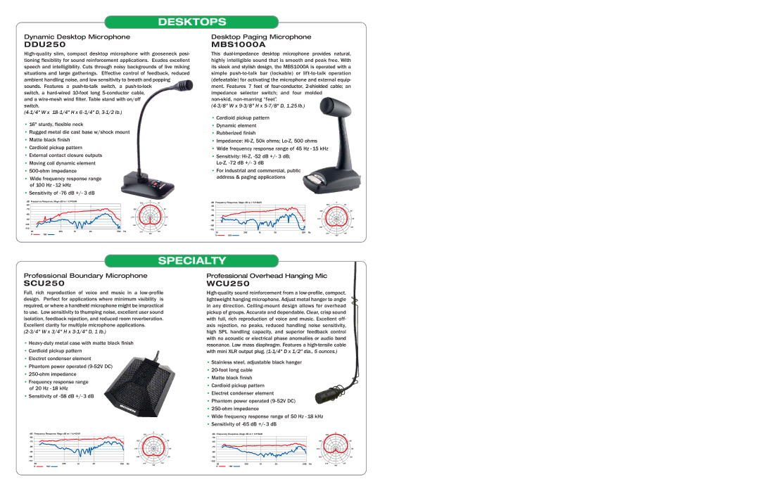 Bogen Microphones specifications Desktops, Specialty 