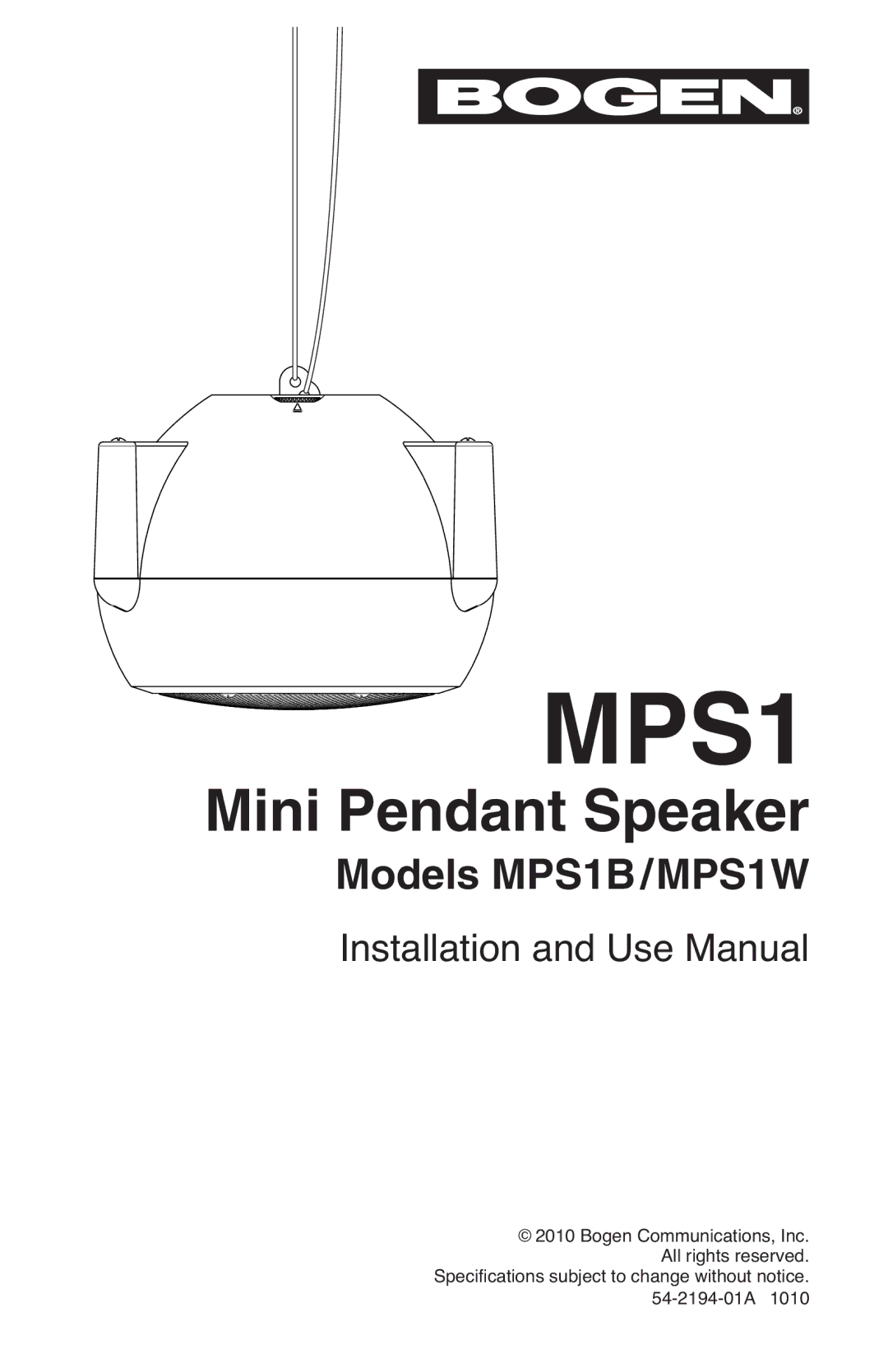 Bogen MPS1B, MPS1W specifications 