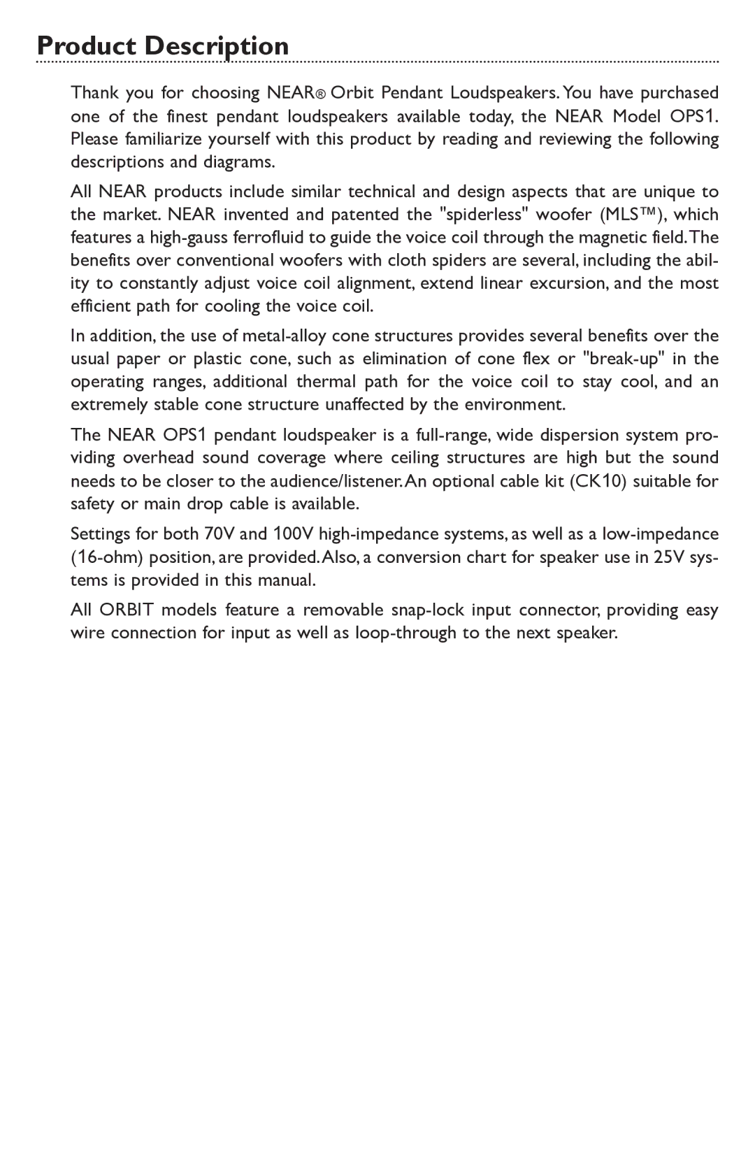 Bogen OPS1 specifications Product Description 