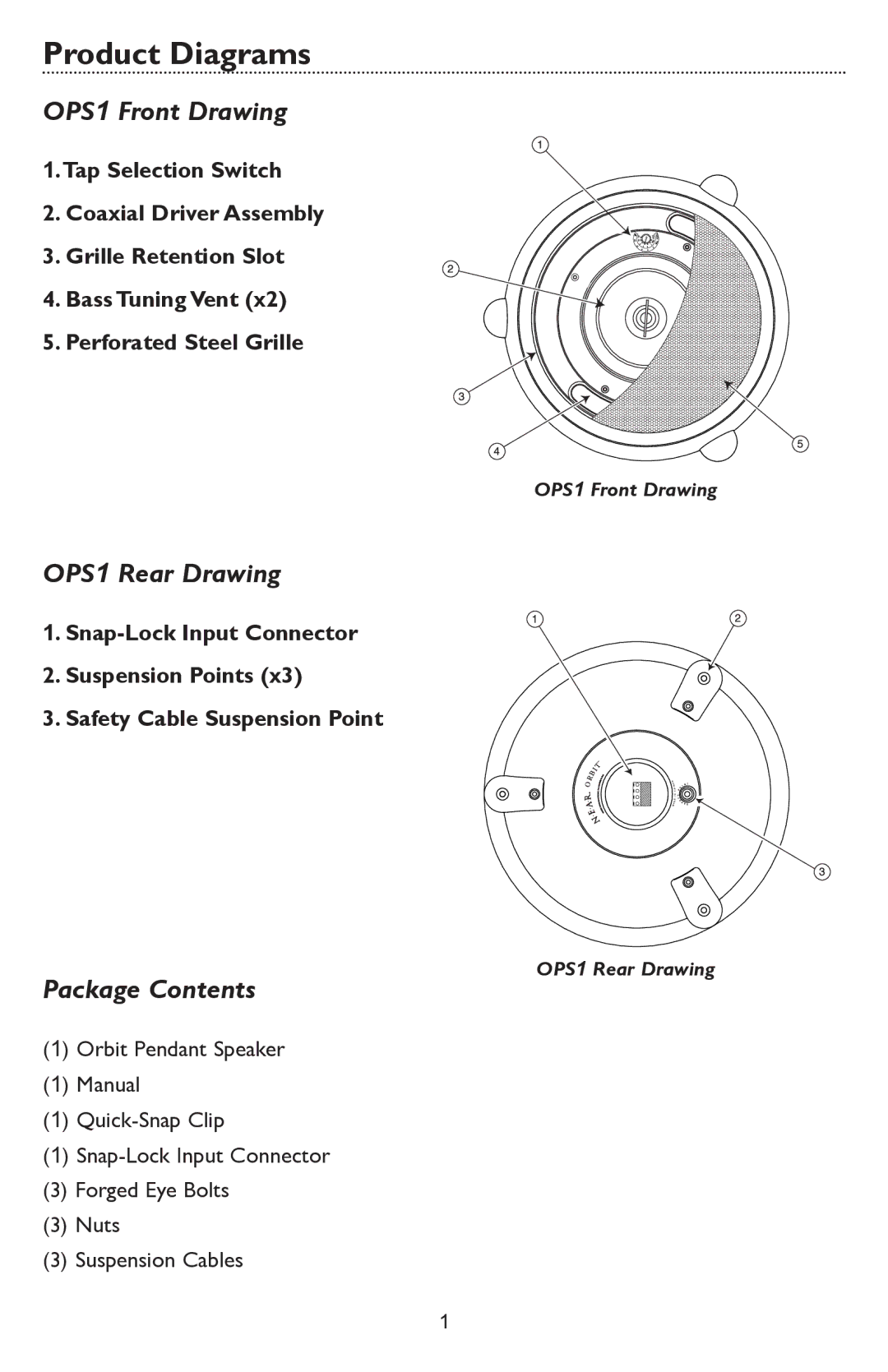 Bogen specifications Product Diagrams, OPS1 Front Drawing 