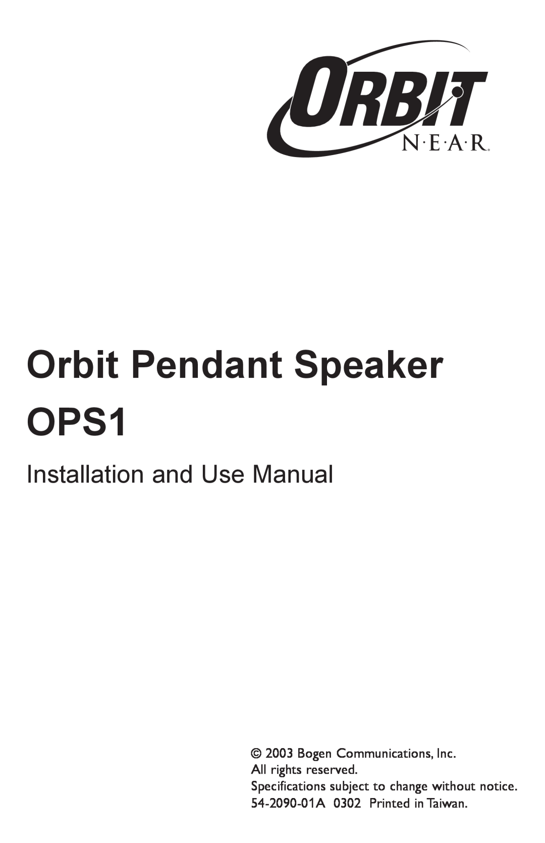 Bogen specifications Orbit Pendant Speaker OPS1, Installation and Use Manual 