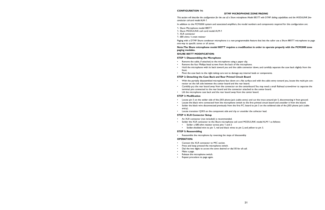 Bogen PCM2000 manual Configuration Dtmf Microphone Zone Paging, Operation 