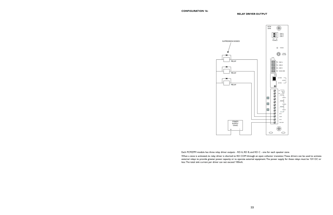 Bogen PCM2000 manual Configuration Relay Driver Output, Relay Power Supply 12VDC 