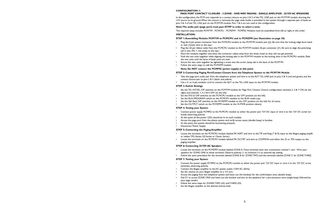 Bogen PCM2000 manual Installation, Switch Settings, Testing your System, Connecting the Paging Amplifier 