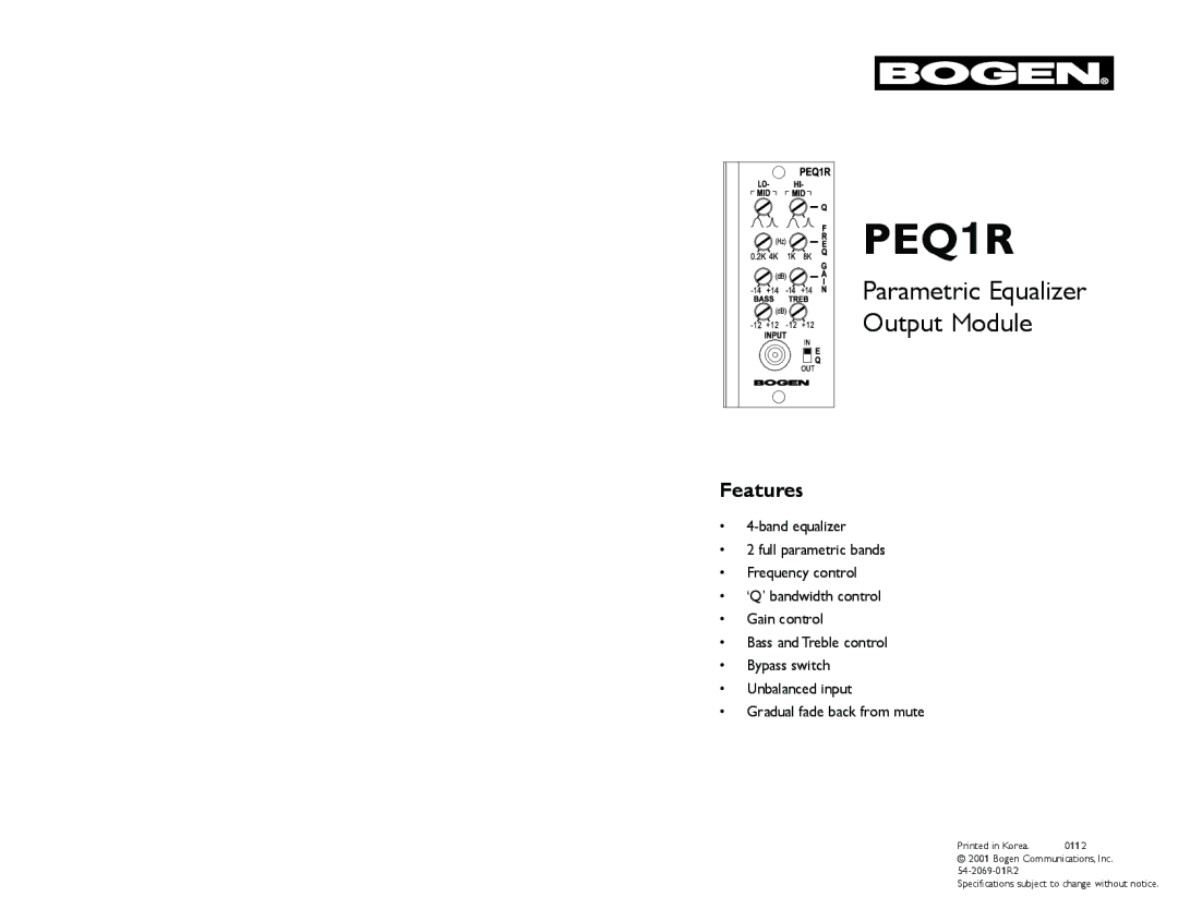 Bogen PEQ1R specifications Features 