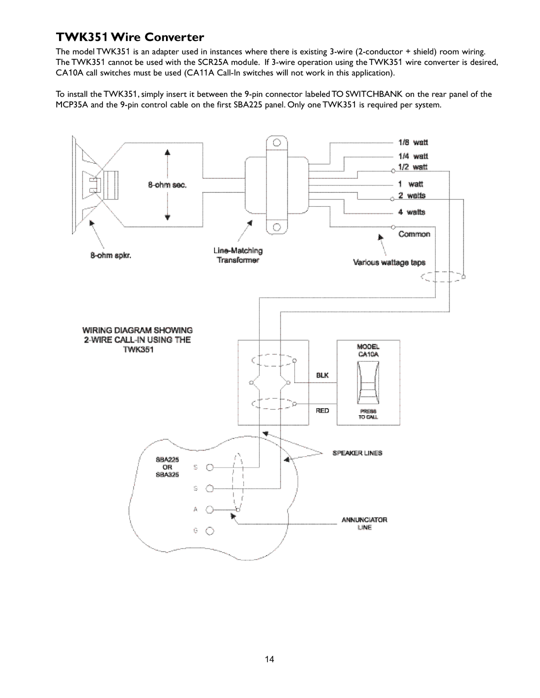 Bogen PI35A operation manual TWK351 Wire Converter 