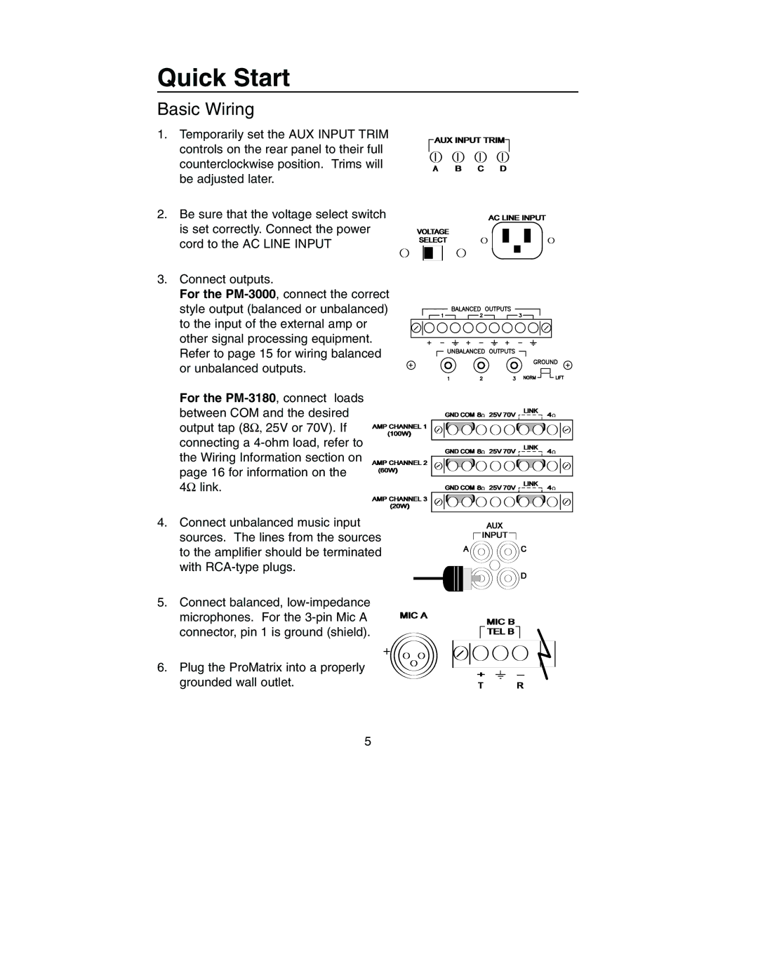 Bogen PM-3000, PM-3180 manual Basic Wiring 