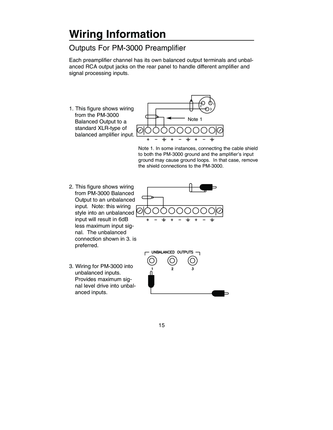 Bogen PM-3180 manual Wiring Information, Outputs For PM-3000 Preamplifier 