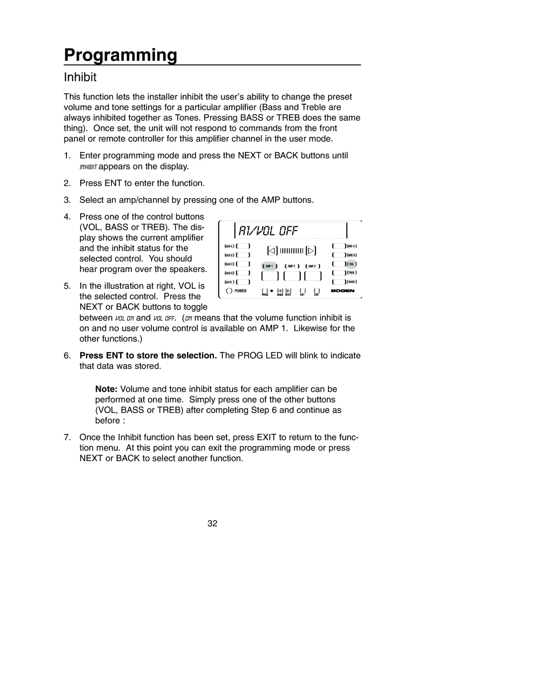 Bogen PM-3180, PM-3000 manual A1/VOL OFF, Inhibit 