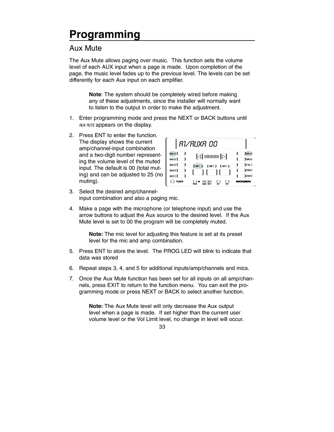 Bogen PM-3000, PM-3180 manual Aux Mute 