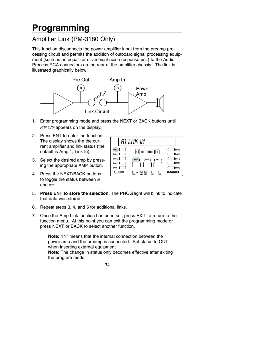 Bogen PM-3000 manual A1 LNK, Amplifier Link PM-3180 Only 