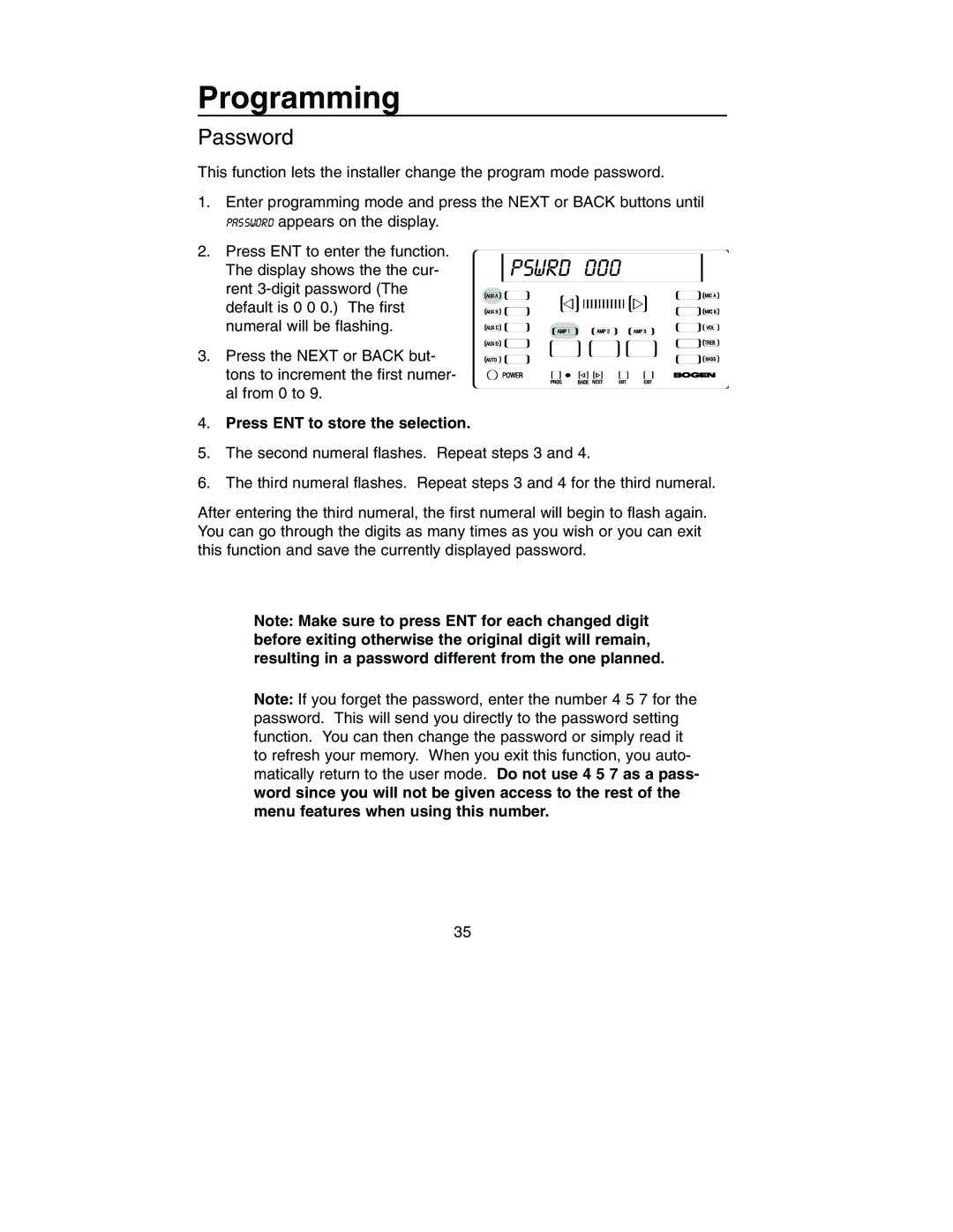 Bogen PM-3000, PM-3180 manual Pswrd, Password 