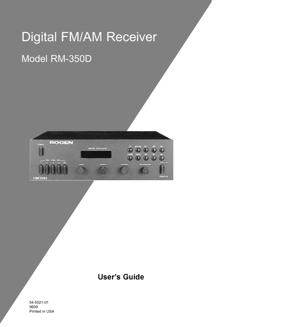 Bogen RM-350D manual Digital FM/AM Receiver 