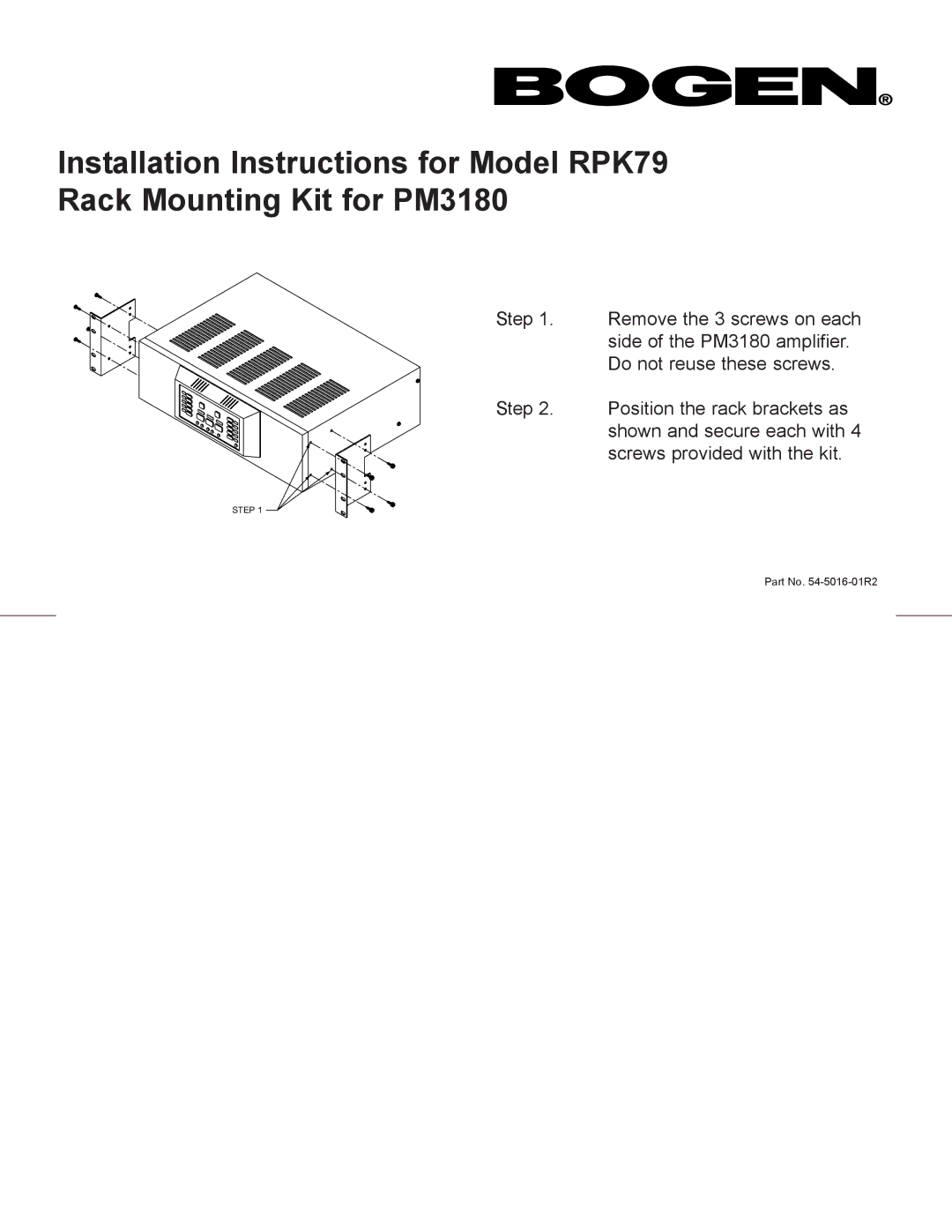Bogen RPK79 installation instructions Part No -5016-01R2 