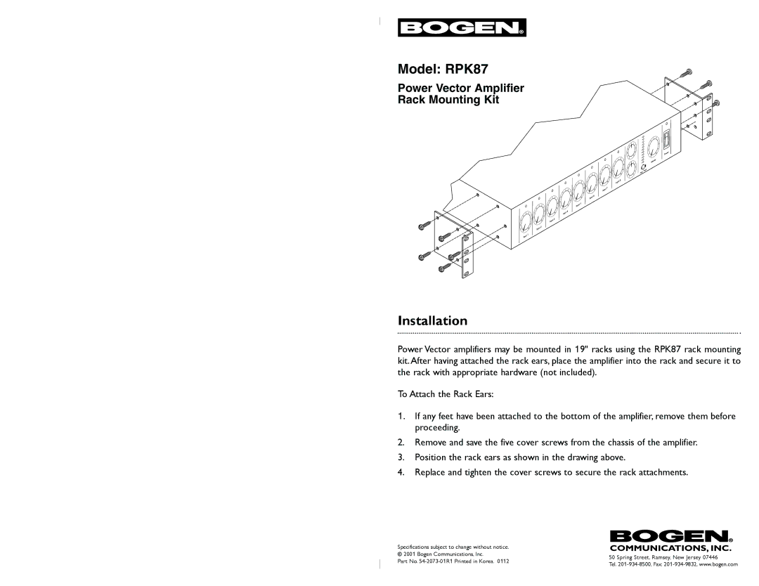 Bogen RPK87 specifications Installation 