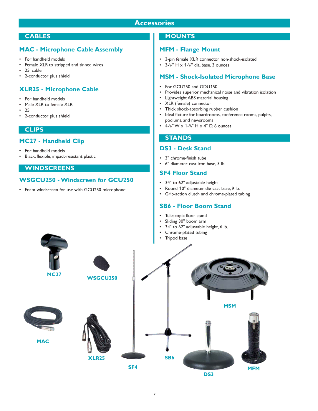 Bogen GCU250, SCU250, HDU150, MGN19, WCU250, DDU250, GDU150, HDO100, MBS1000A, HDU250 specifications Accessories, Cables 