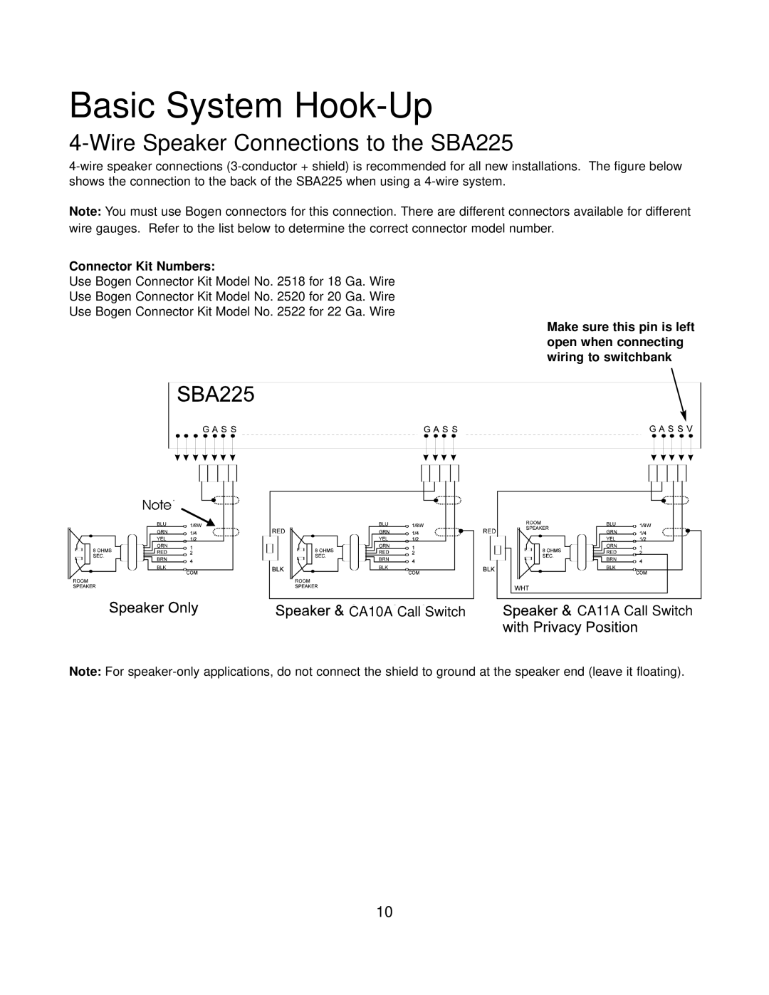 Bogen SI35A, PI35A manual Basic System Hook-Up, Wire Speaker Connections to the SBA225 