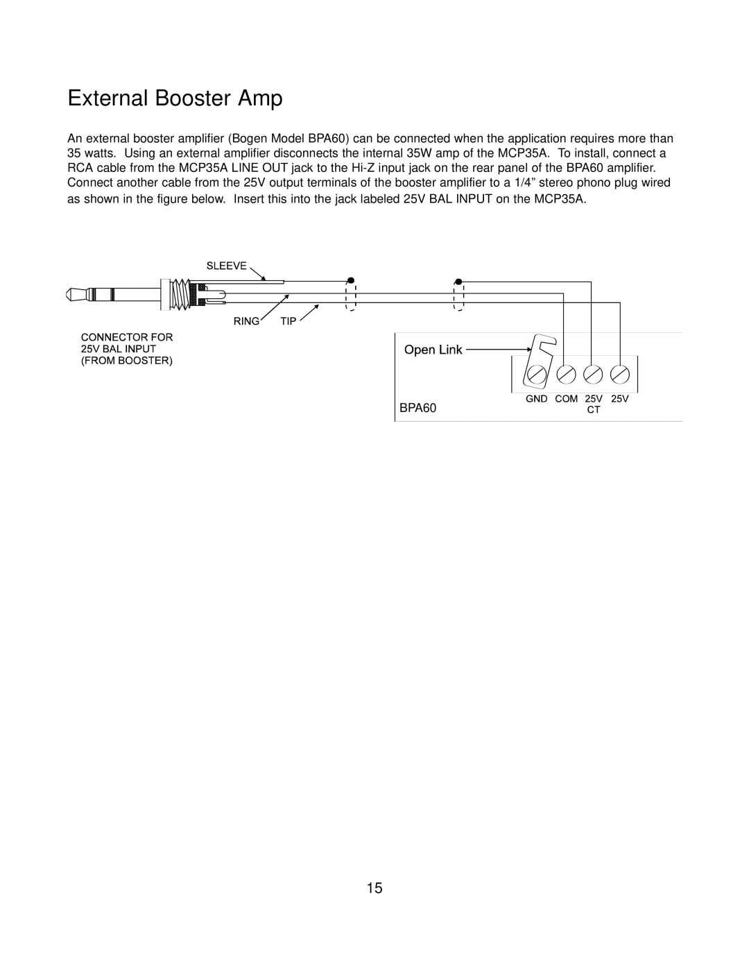 Bogen PI35A, SI35A manual External Booster Amp 