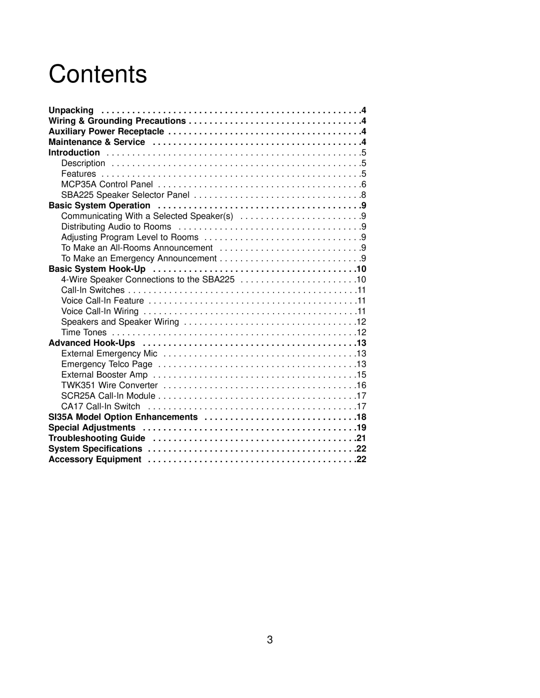 Bogen PI35A, SI35A manual Contents 