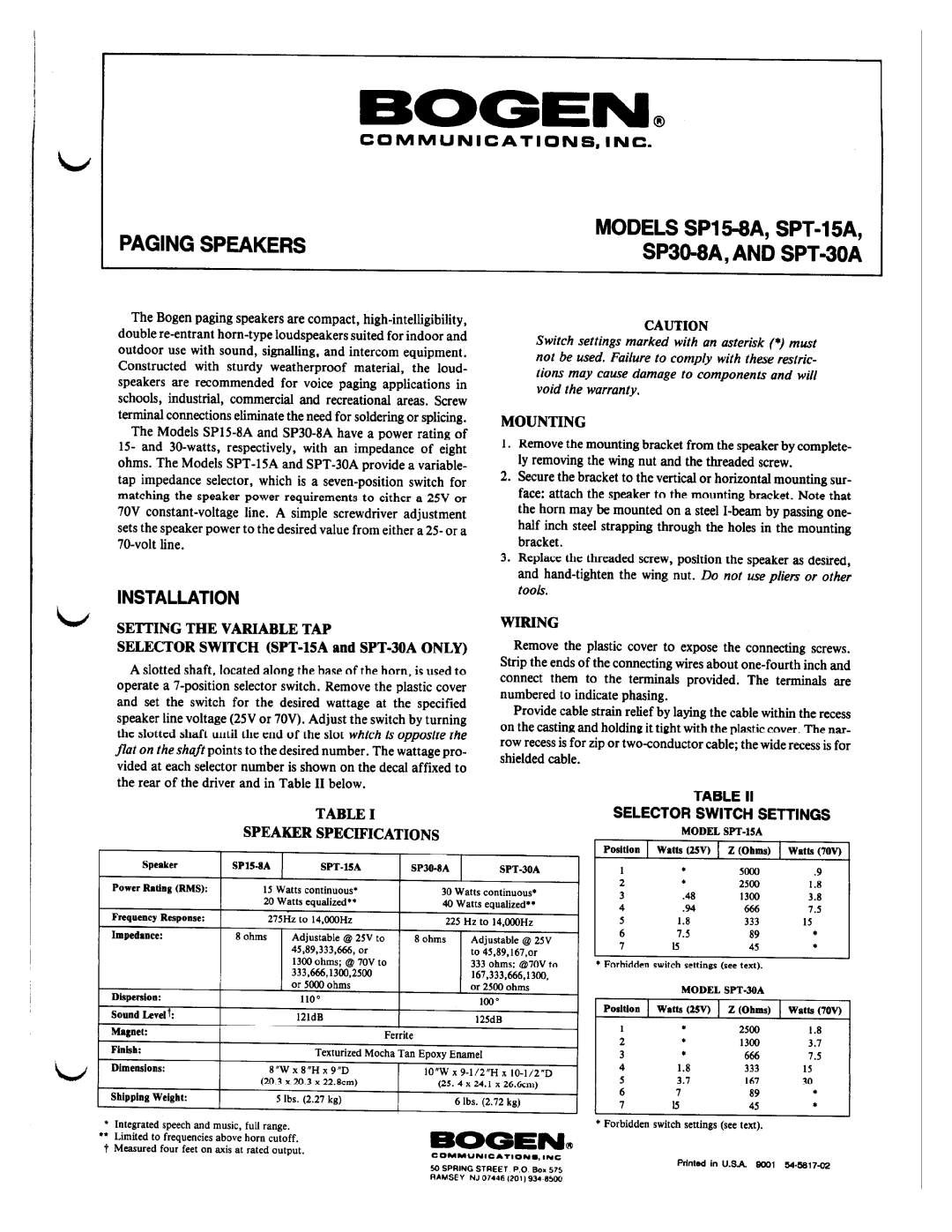 Bogen SP15-8A manual 