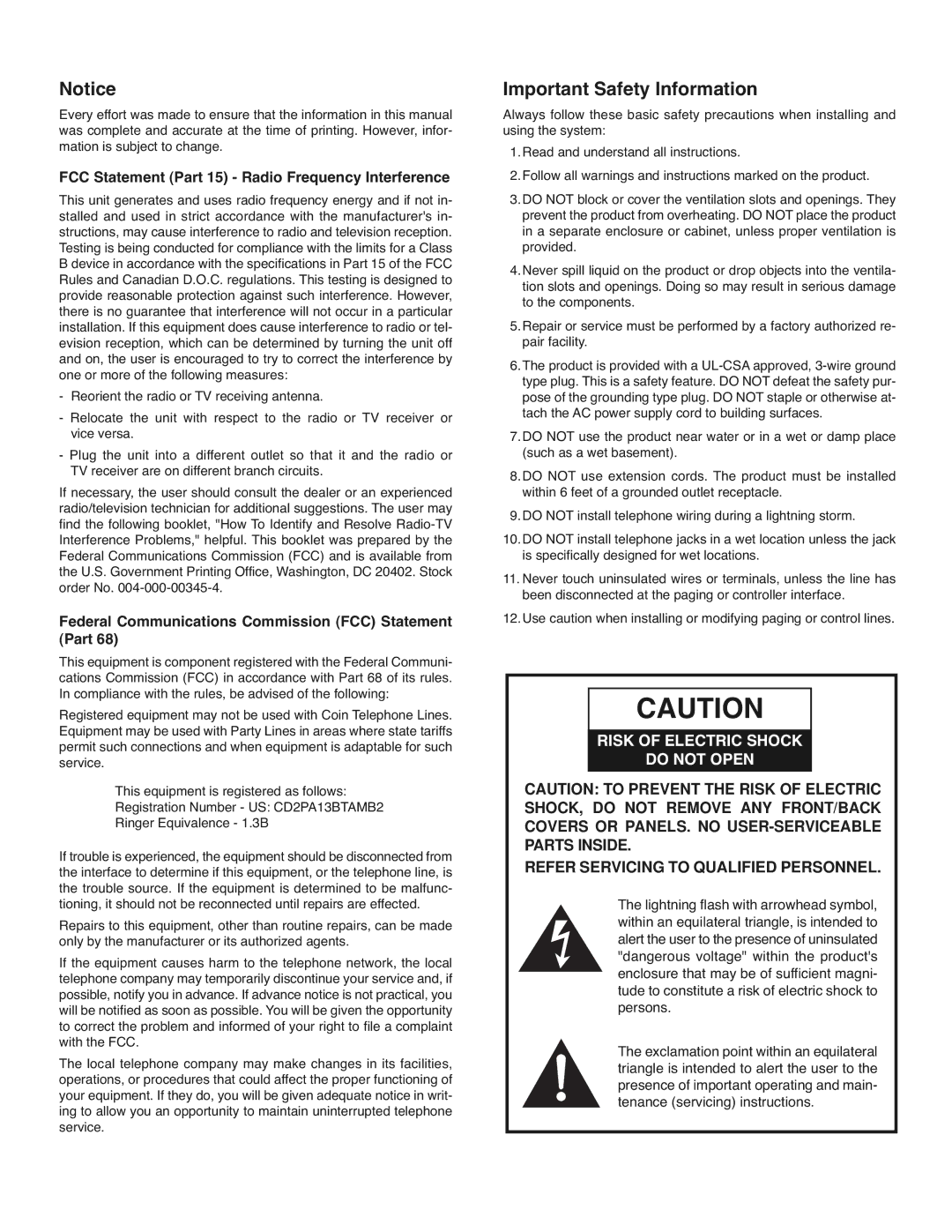 Bogen TAMB2 FCC Statement Part 15 Radio Frequency Interference, Federal Communications Commission FCC Statement Part 