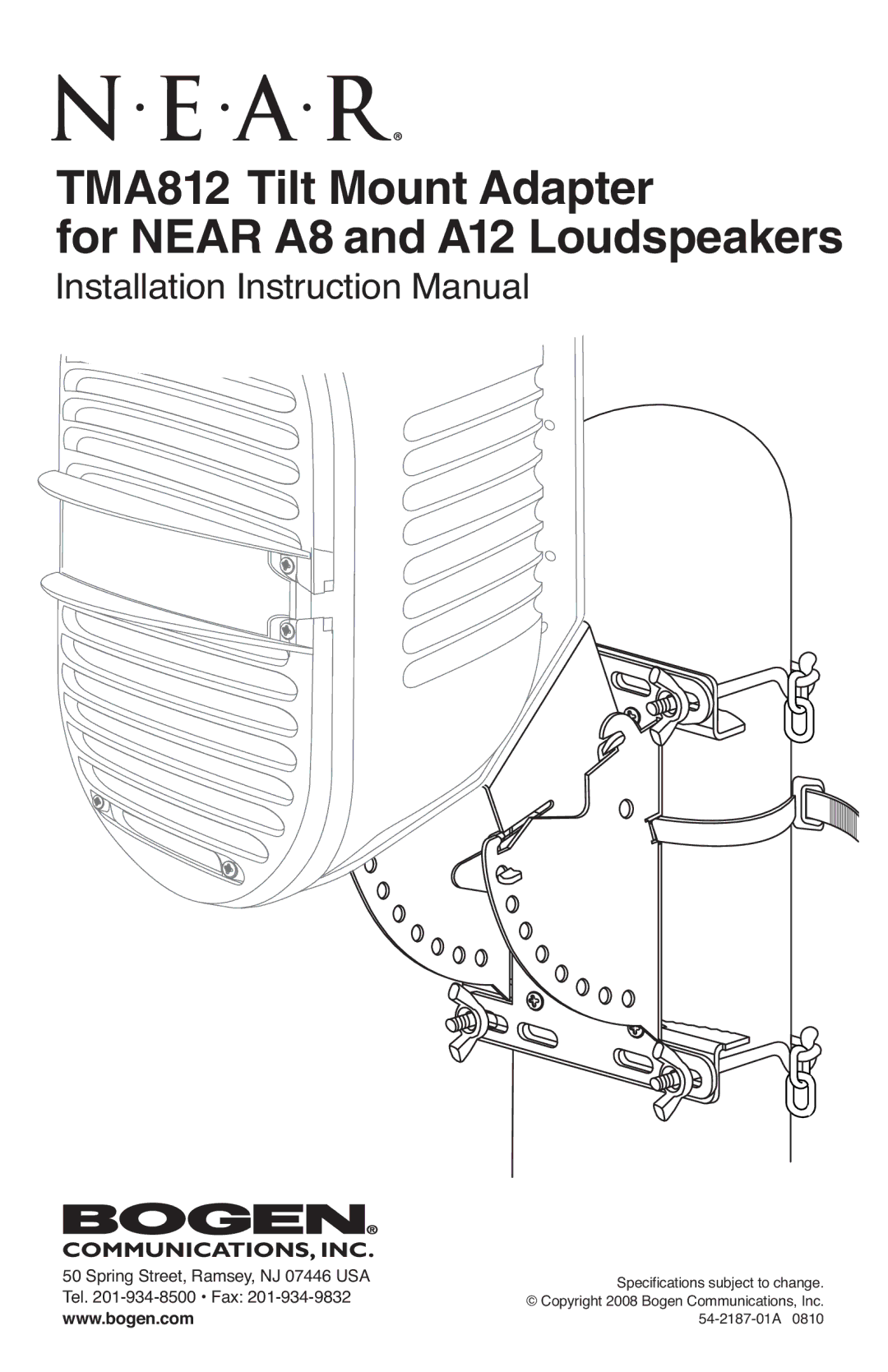 Bogen specifications TMA812 Tilt M ount Adapter For Near A8 and A12 Loudspeakers 