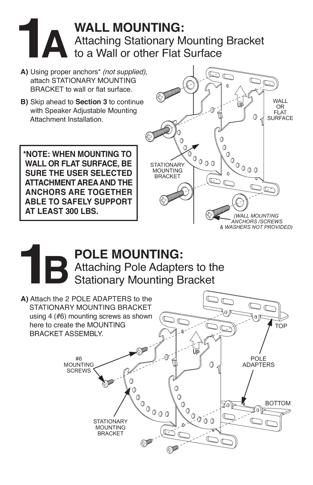 Bogen TMA812 specifications Attaching Stationary Mounting Bracket, To a Wall or other Flat Surface 