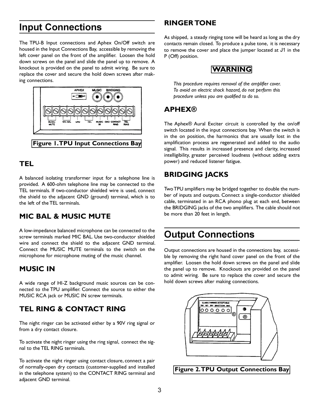 Bogen TPU-60B, TPU-35B, TPU-100B operating instructions Input Connections, Output Connections 