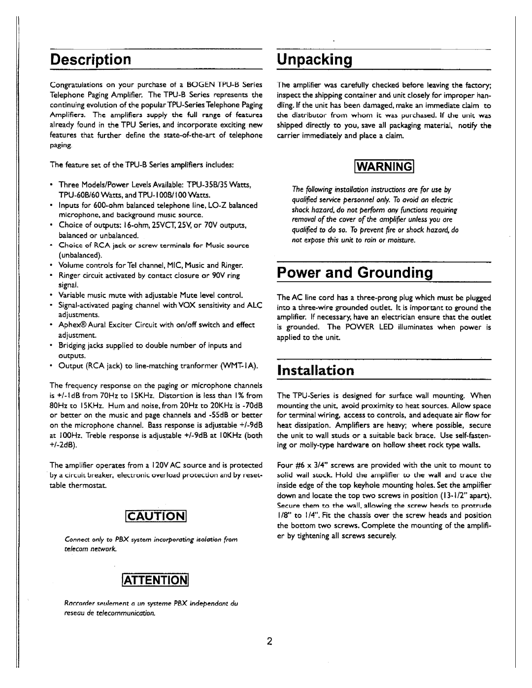 Bogen TPU-35B manual 